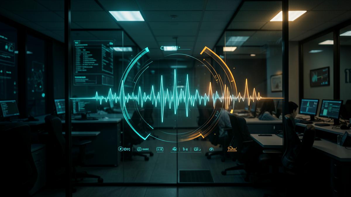 A voice waveform glowing inside a dim contact centre
