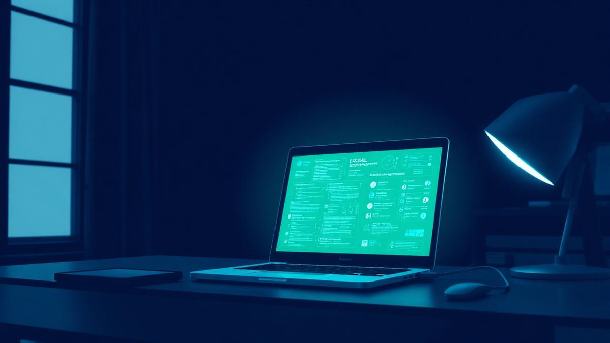 A laptop running a local AI model glowing in a dark office